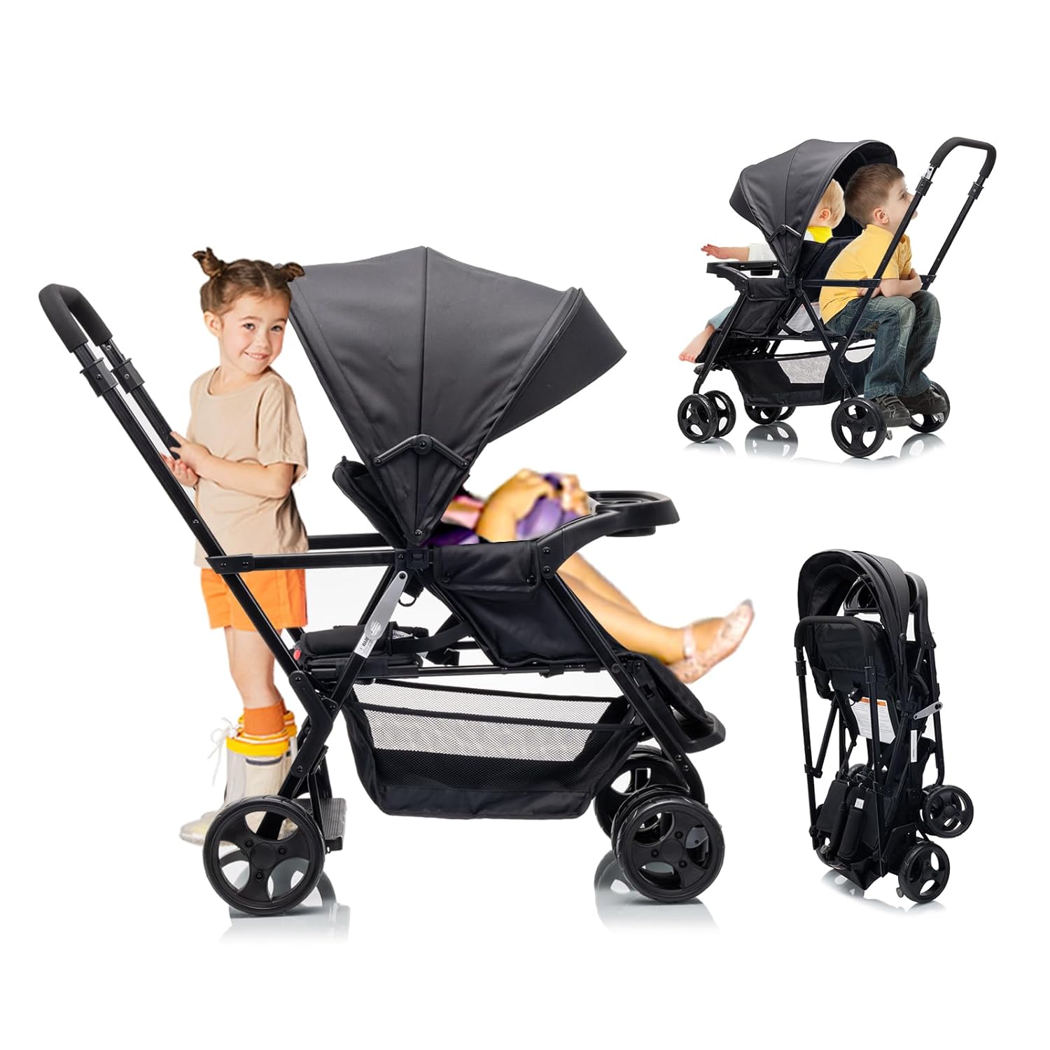 Lightweight Travel Folding Baby Wagon for 2 Kids with Canopy