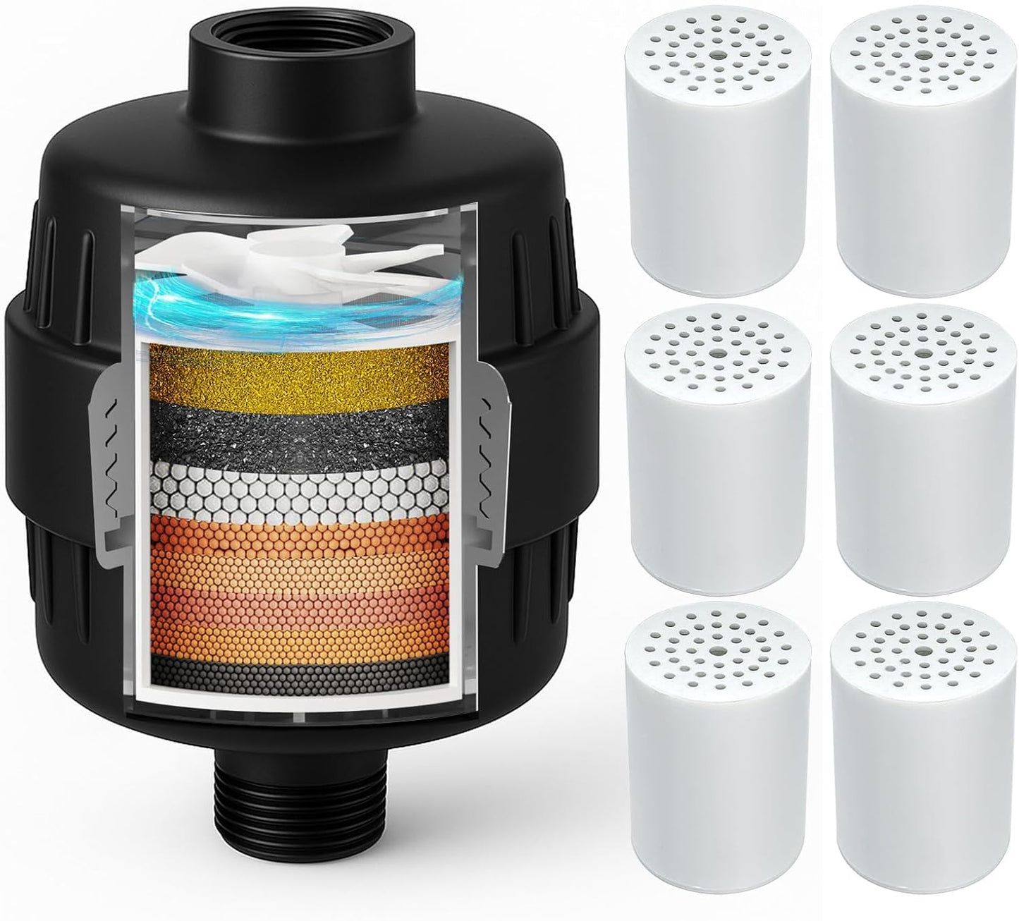 Yodel Shower Filter with 6 Cartridges for Soft Water Care