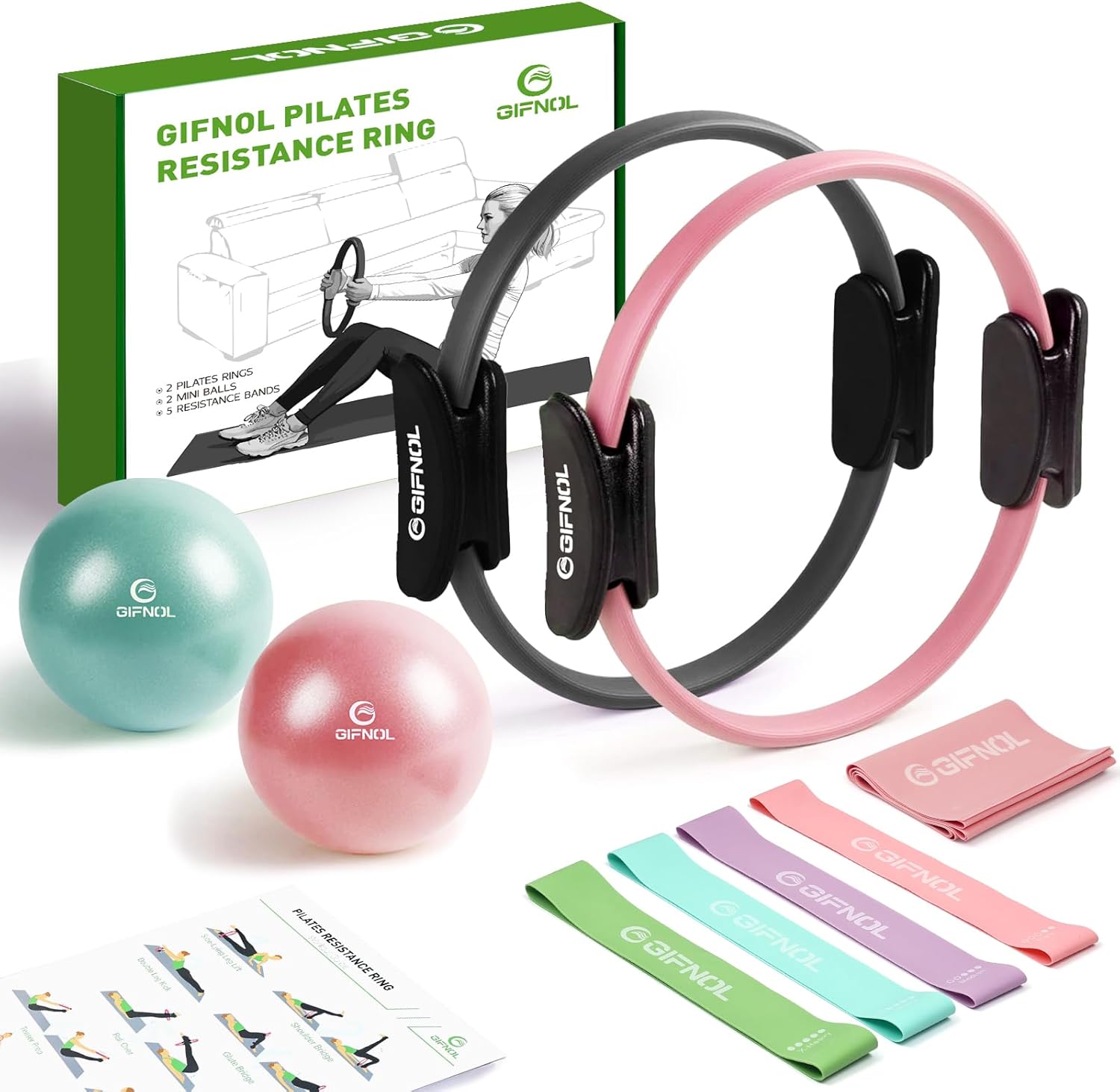 Pilates Ring and Ball Set with Resistance Bands for Home Workout