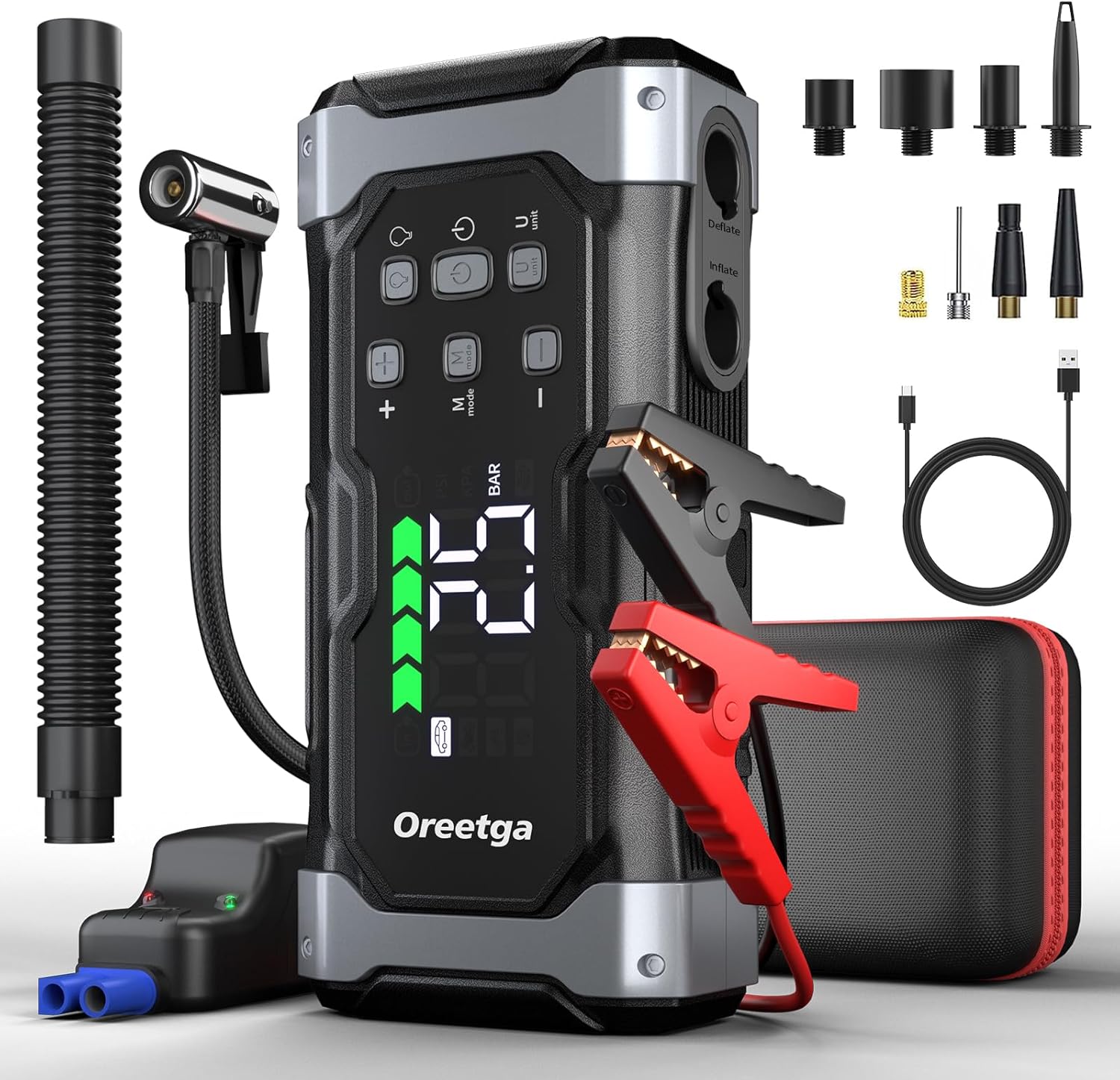 Portable 9-in-1 Car Jump Starter & Air Pump Combo by Oreetga