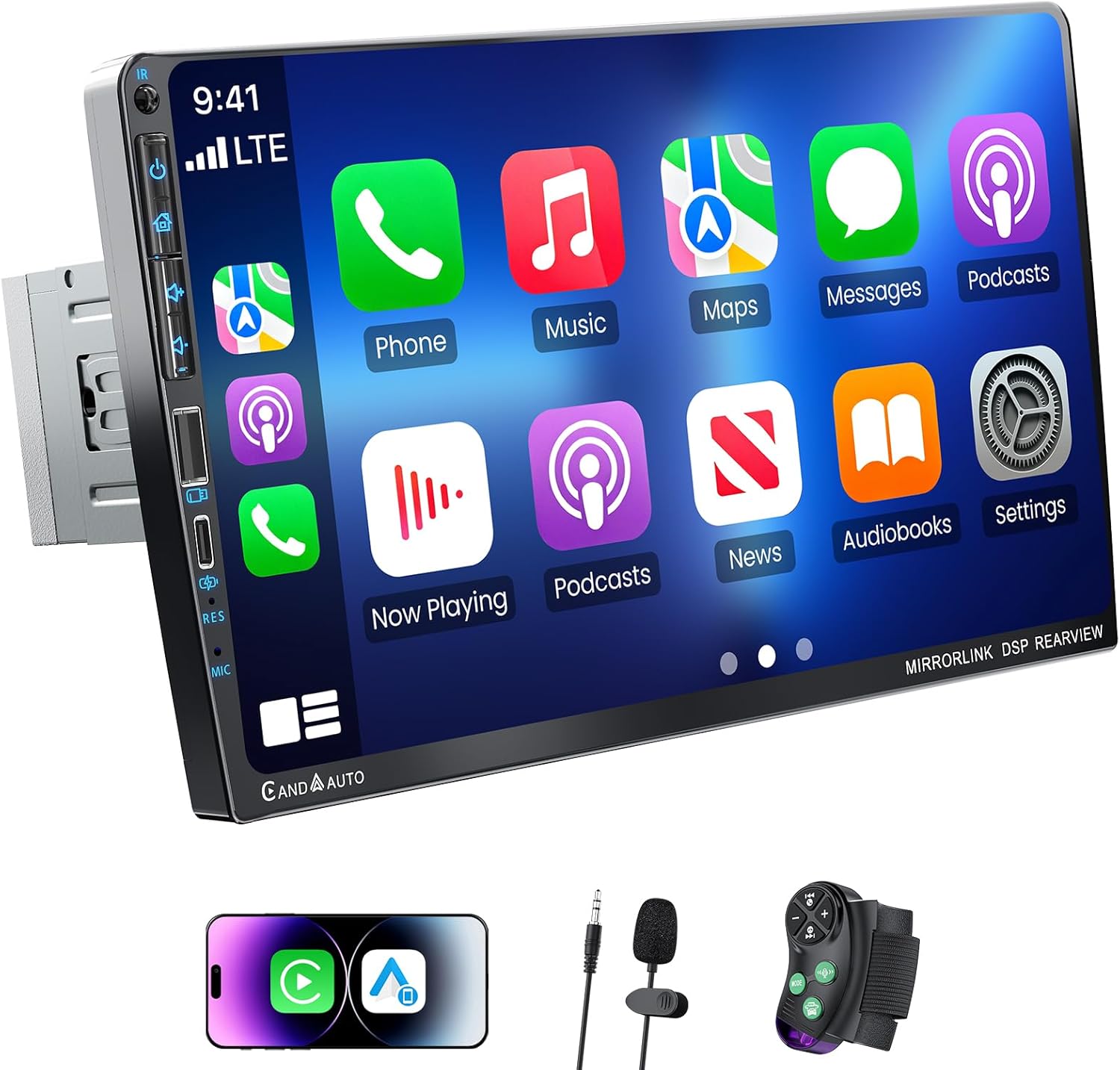 9 Inch Single DIN Car Stereo with Wireless CarPlay & Android Auto