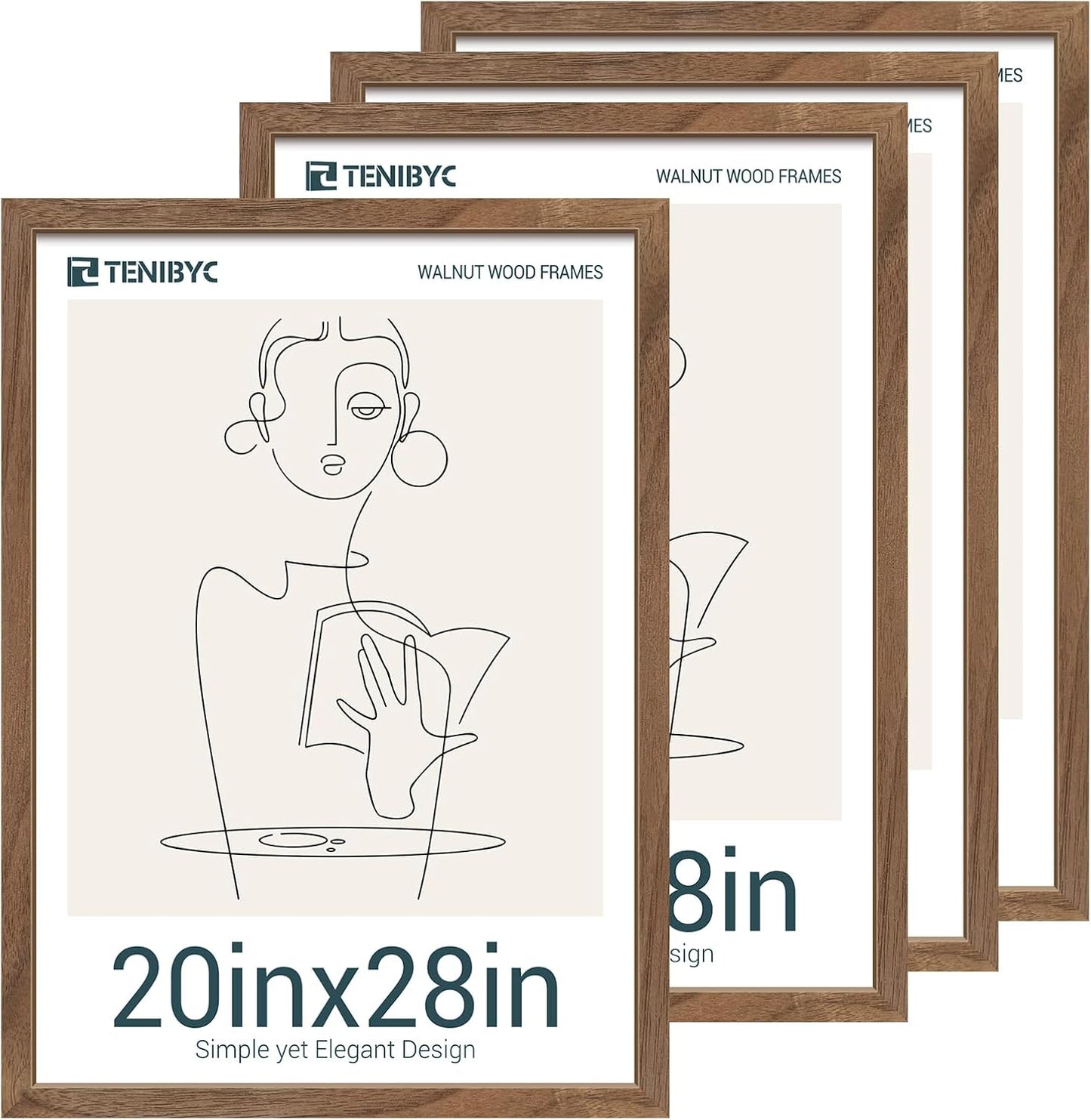 20x28 Picture Frame 4 Pack - Elegant Brown Walnut Design