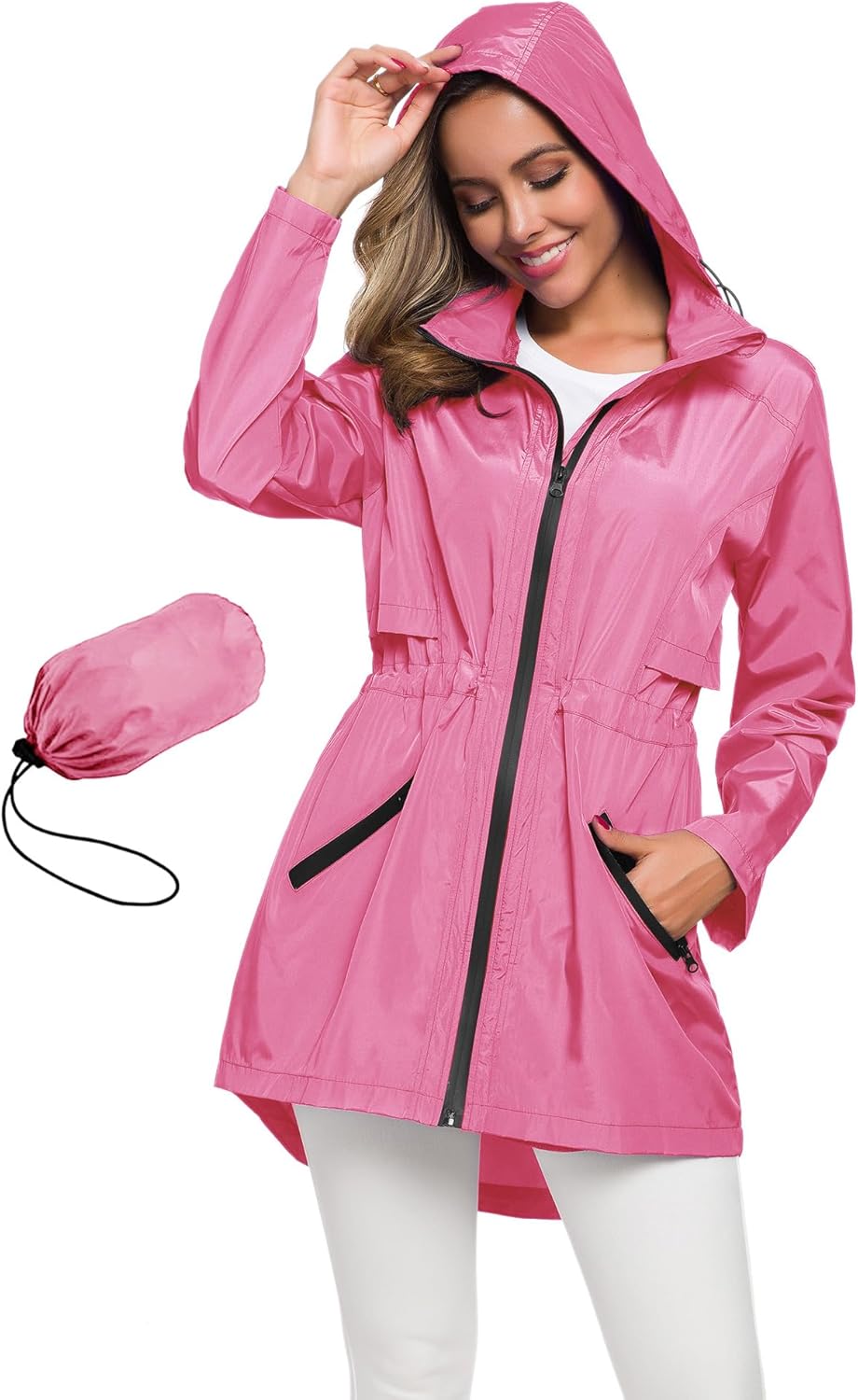Avoogue Women's Long Raincoat with Hood - Lightweight Waterproof