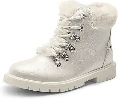 DREAM PAIRS Girls Kids Side Zipper Lace Up Faux Fur Boots