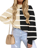 Women's Striped Turtleneck Ribbed Knit Sweater - Loose Fit