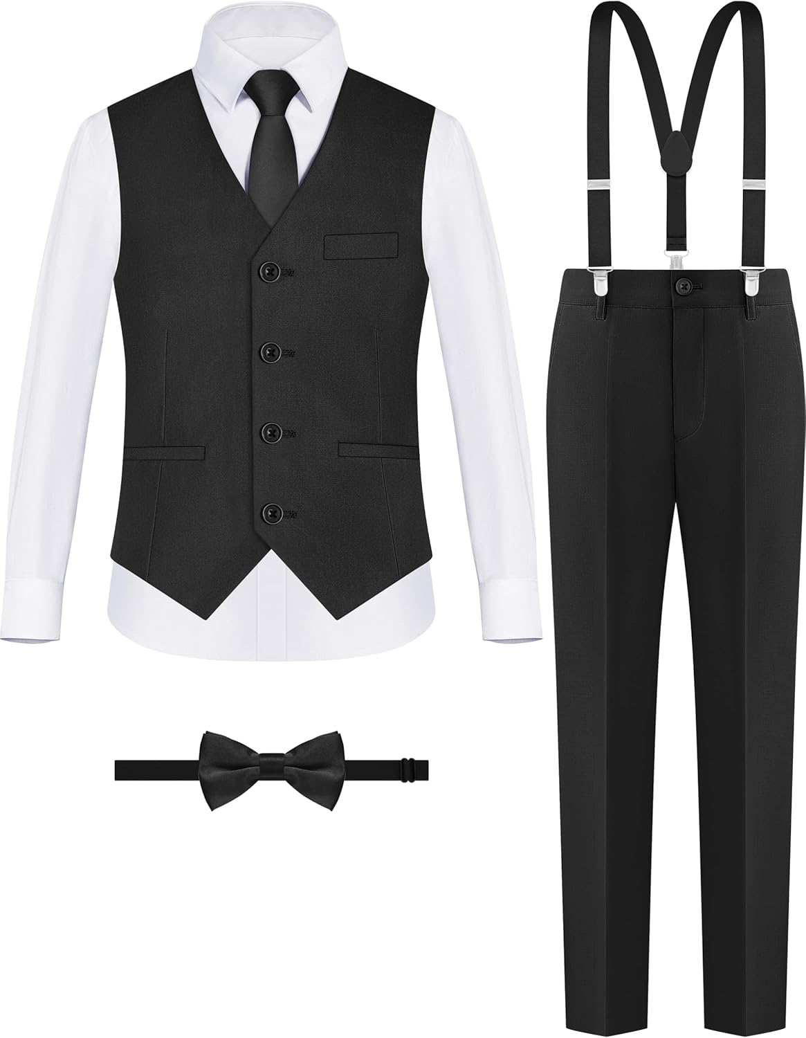 Boys' Formal Suit Set with Suspenders and Adjustable Waist