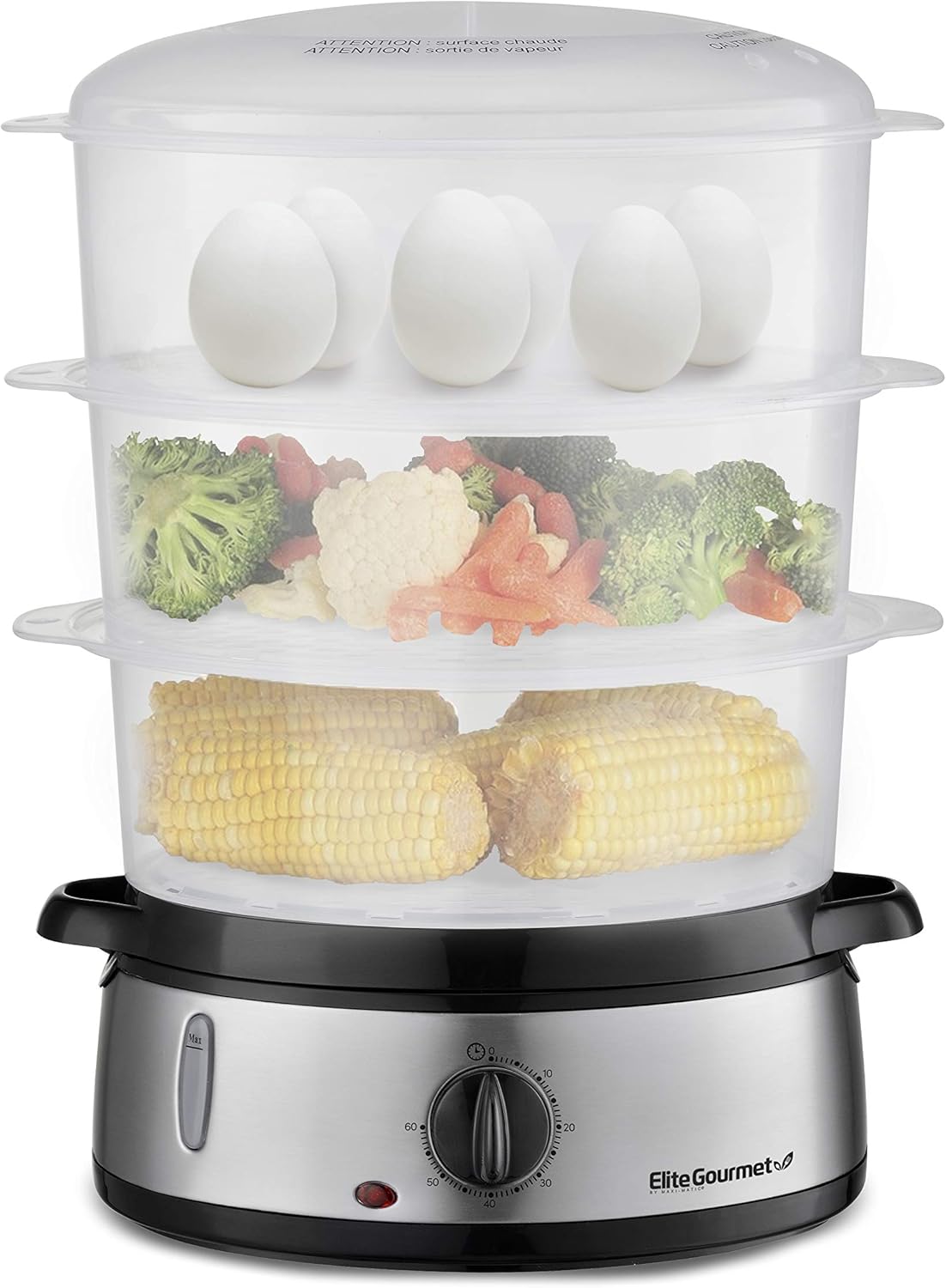 Elite Gourmet Maxi-Matic Electric Food Steamer with 3 Tiers