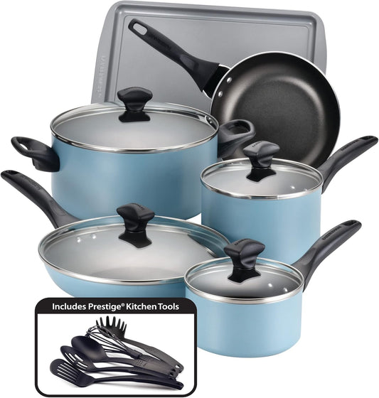 Farberware Nonstick 15-Piece Cookware Set in Aqua for Every Kitchen