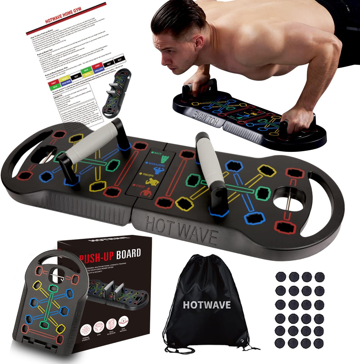 Hotwave Foldable Push Up Bar Set - Patented Strength Training