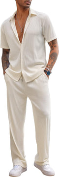 COOFANDY Men's 2 Piece Casual Short Sleeve Button Down Set - Easy made