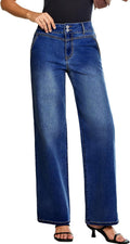 Womens High Waisted Wide Leg Jeans - Stretchy Ankle Straight Fit