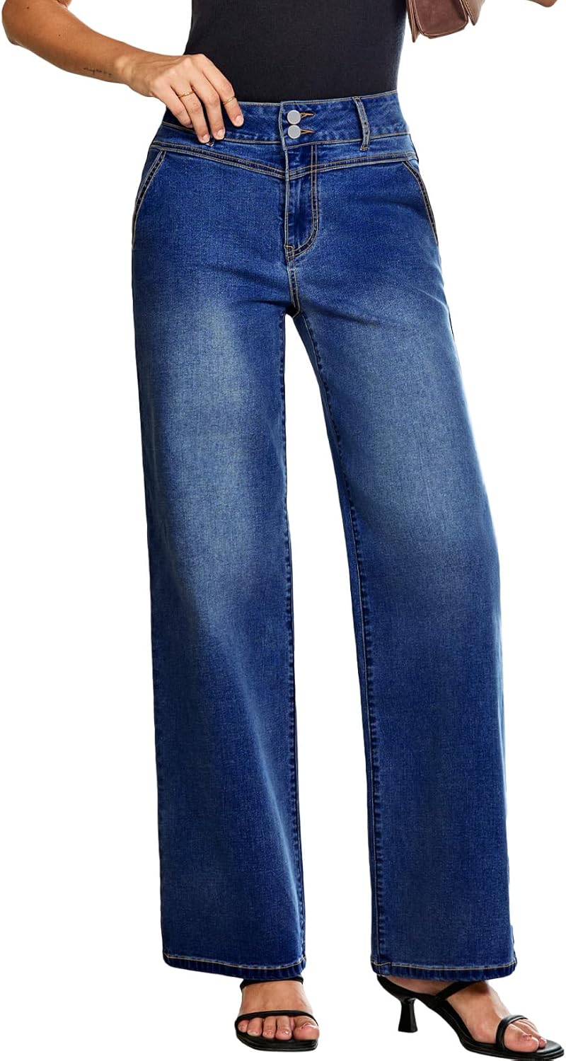 SHEWIN Womens High Waisted Wide Leg Jeans for Trendy Style
