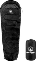 Black Mummy Sleeping Bag for Adults - Rated to 25F, Waterproof