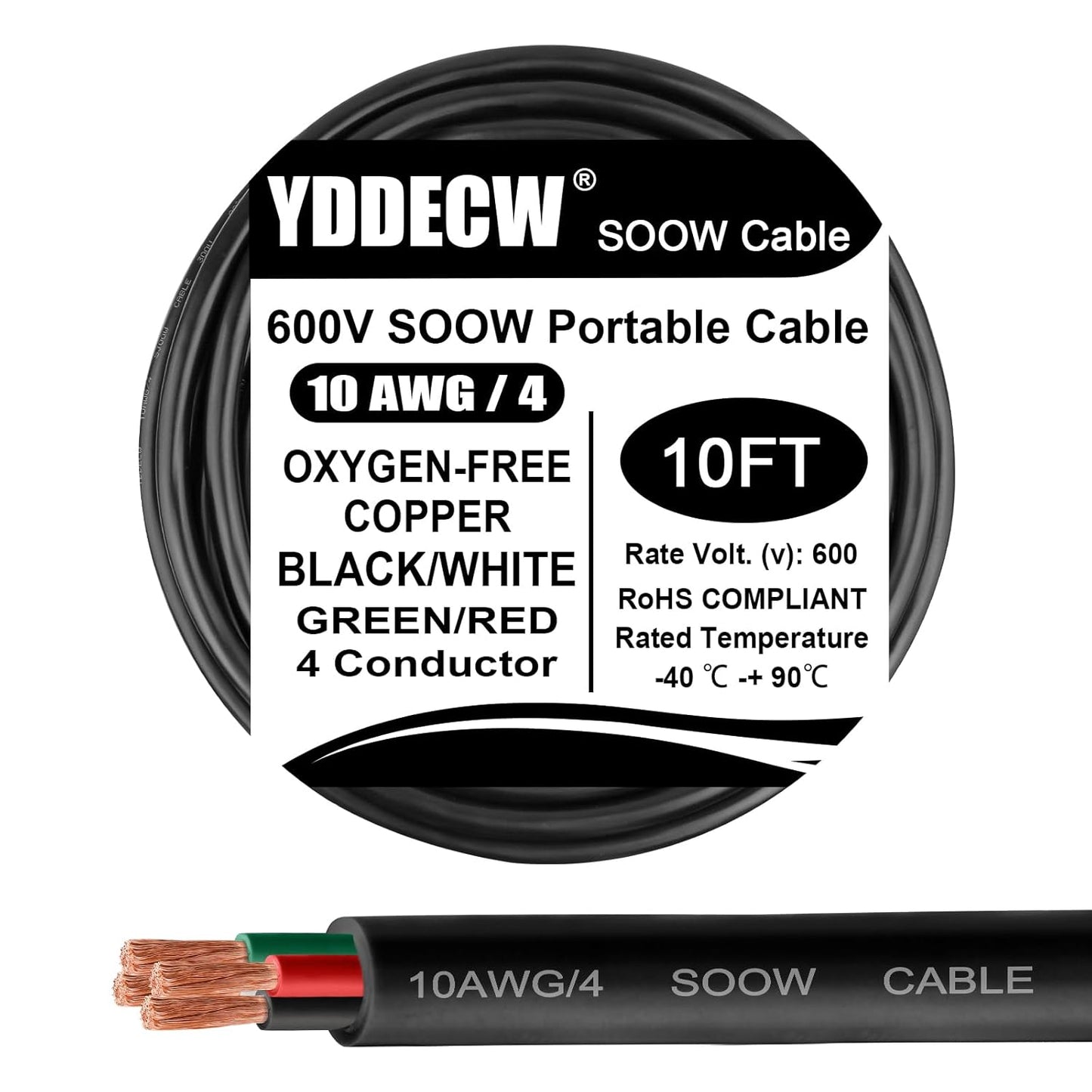 10ft 10/4 10 AWG Portable Power Cable for Heavy Duty Use