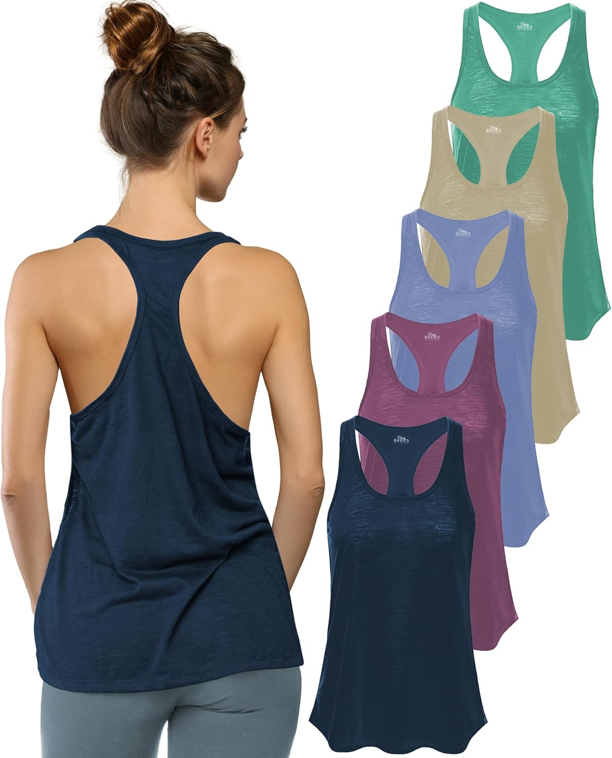 Women's 5 Pack Everyday Flowy Racer Back Active Tank Tops