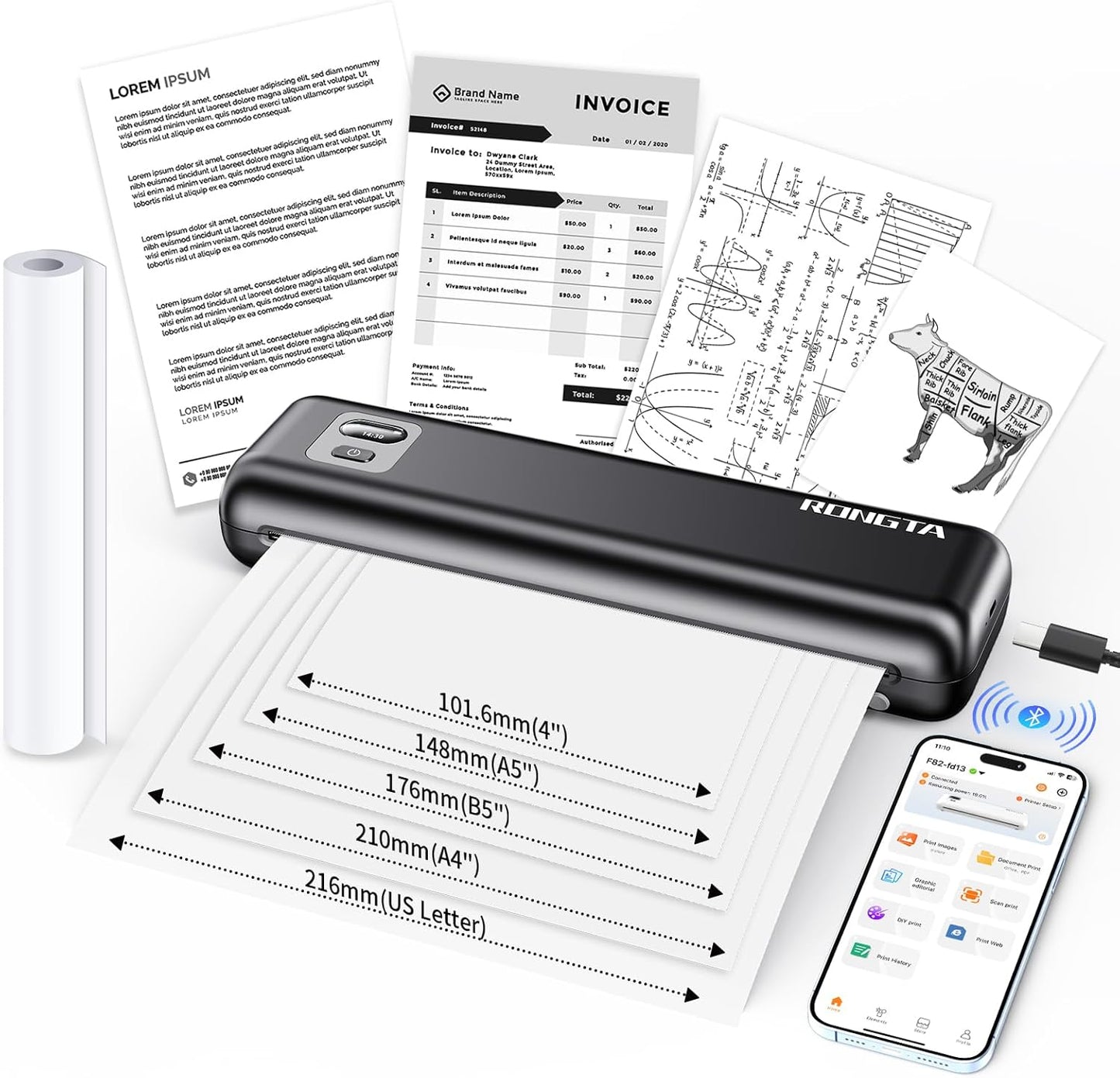 Rongta Portable Printer Wireless for Travel - Inkless Thermal Printing