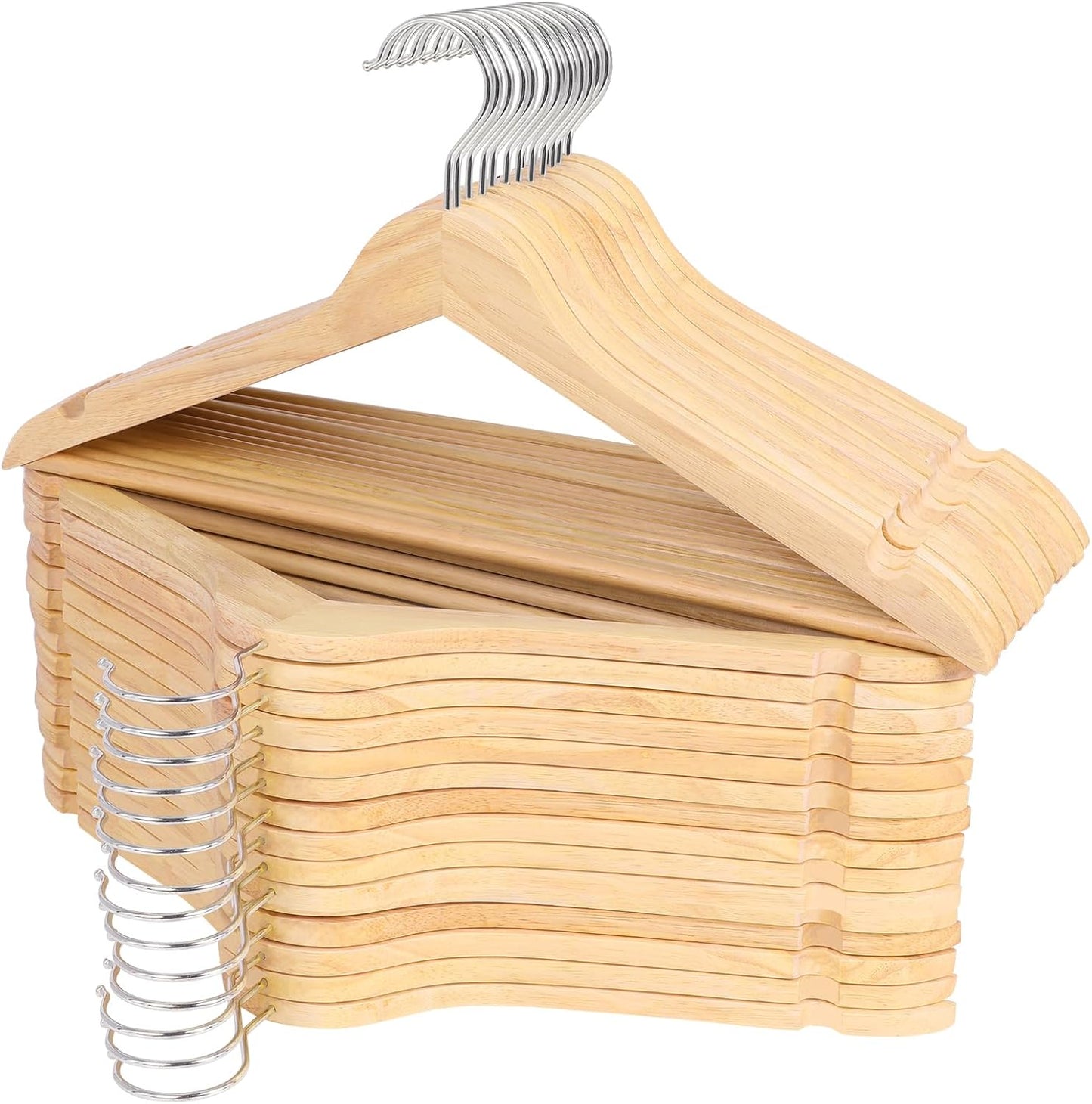 Solid Wood Hangers - 30 Pack with 360 Swivel Chrome Hook