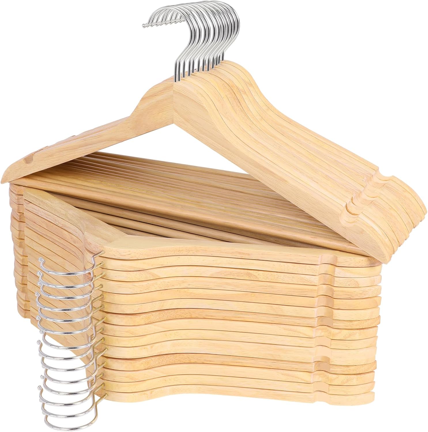 Solid Wood Hangers - 30 Pack with 360 Swivel Chrome Hook