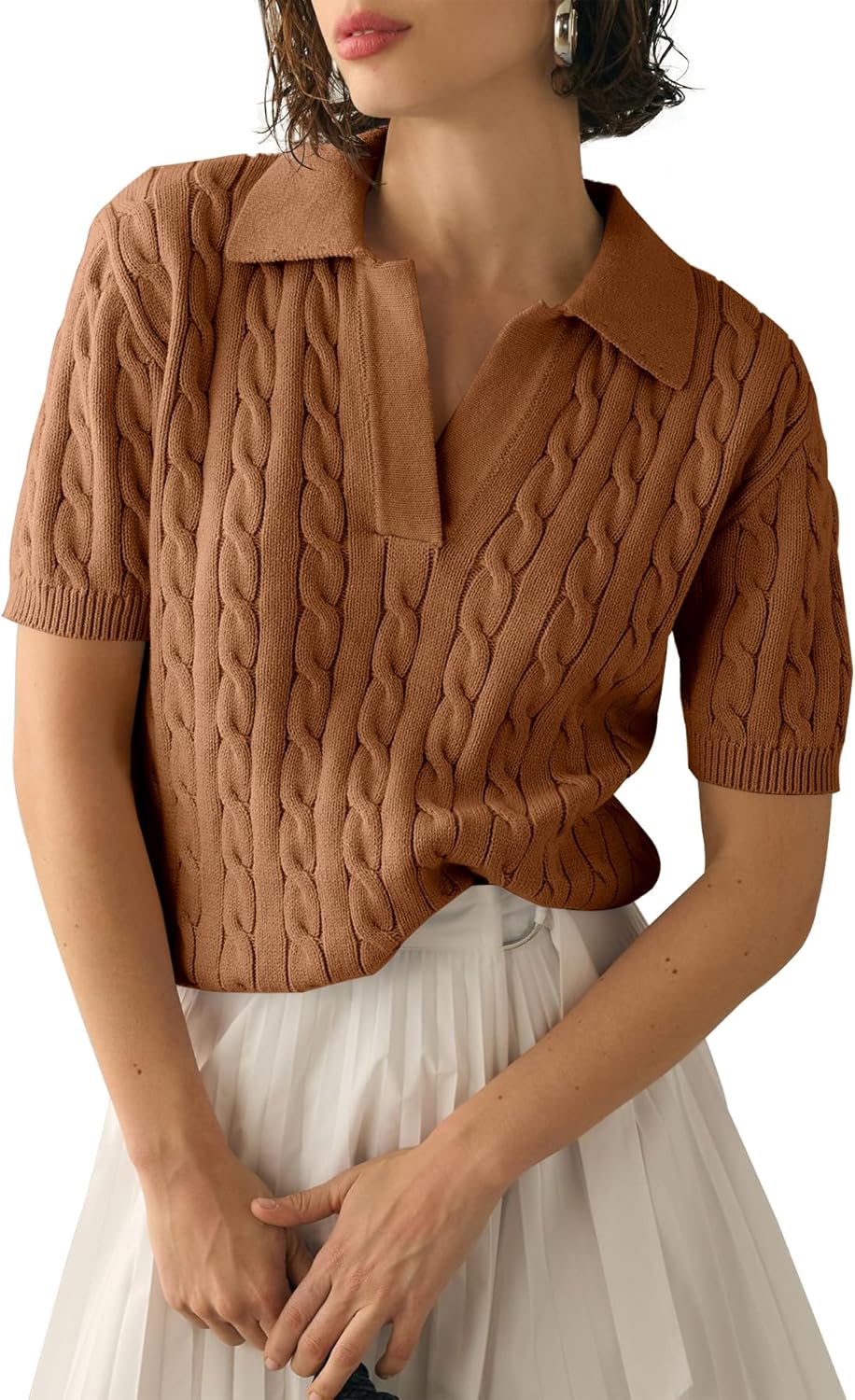 Imily Bela Women's Cable Short Sleeve Sweater for Casual Style