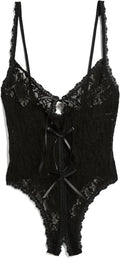 Signature Lace Crotchless Teddy - Sheer Stretch Lace Comfort