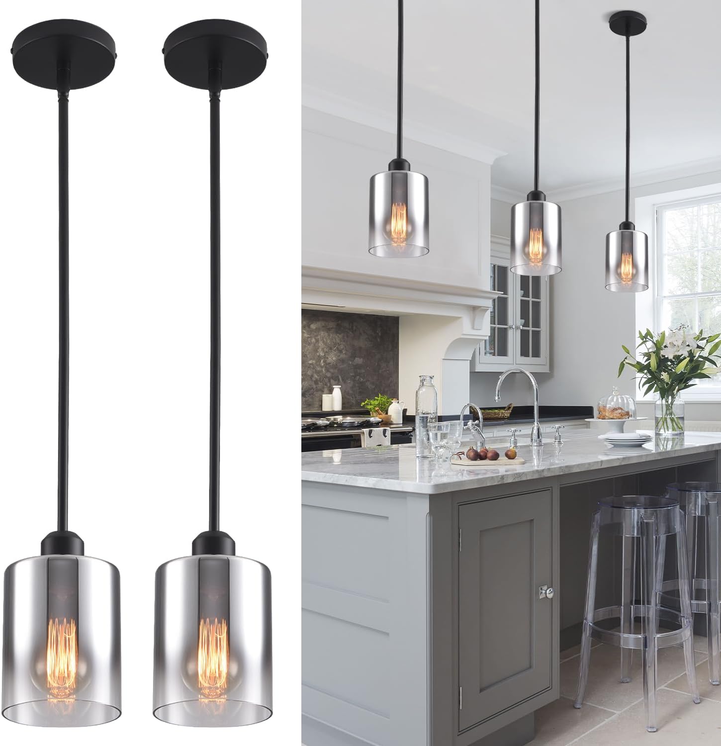 Stylish 2 Pack Pendant Light for Kitchen Island and Dining Room