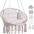 Beige Macrame Hammock Chair with Cushion - Boho Hanging Swing