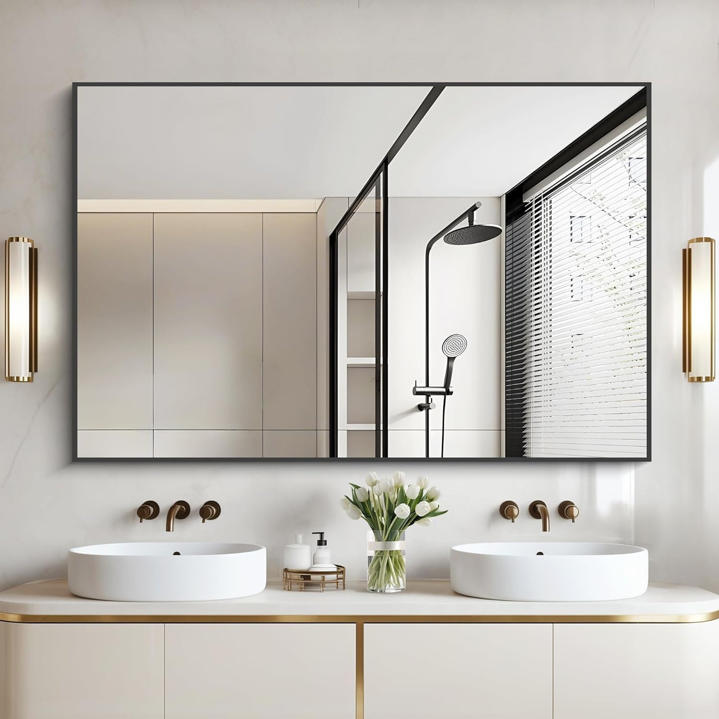 36x55in Black Rectangle Mirror for Bathroom and Living Room