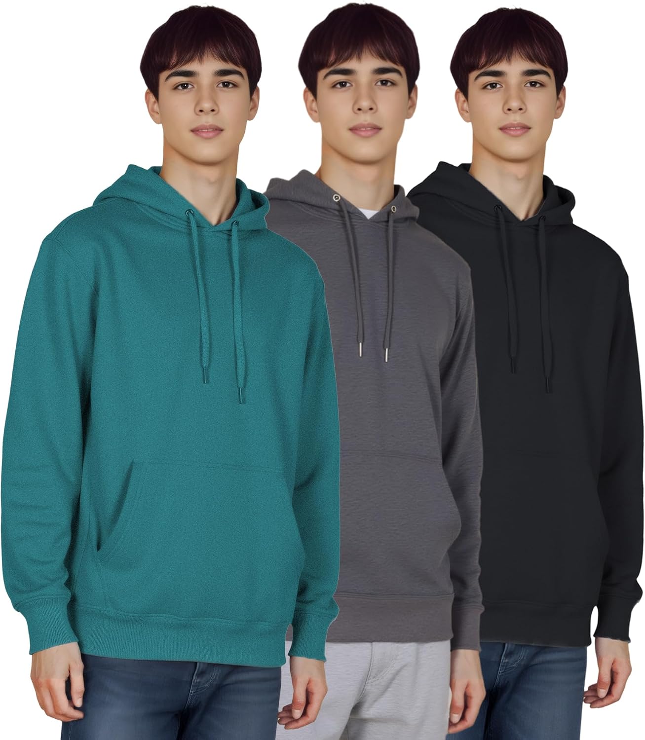 3 Pack Mens Fleece Hoodie Lightweight Athletic Sweatshirt