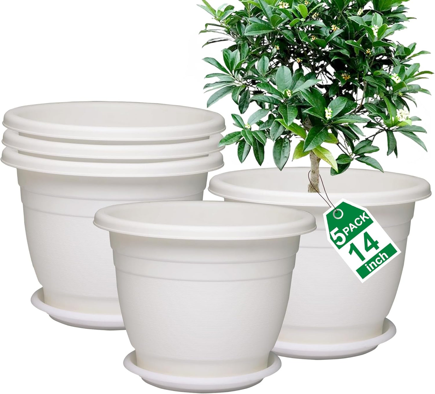 14 Inch Flower Pots with Saucer for Indoor and Outdoor Plants
