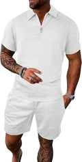 PLEPAN Mens Polo Shirt and Shorts Set for Stylish Comfort