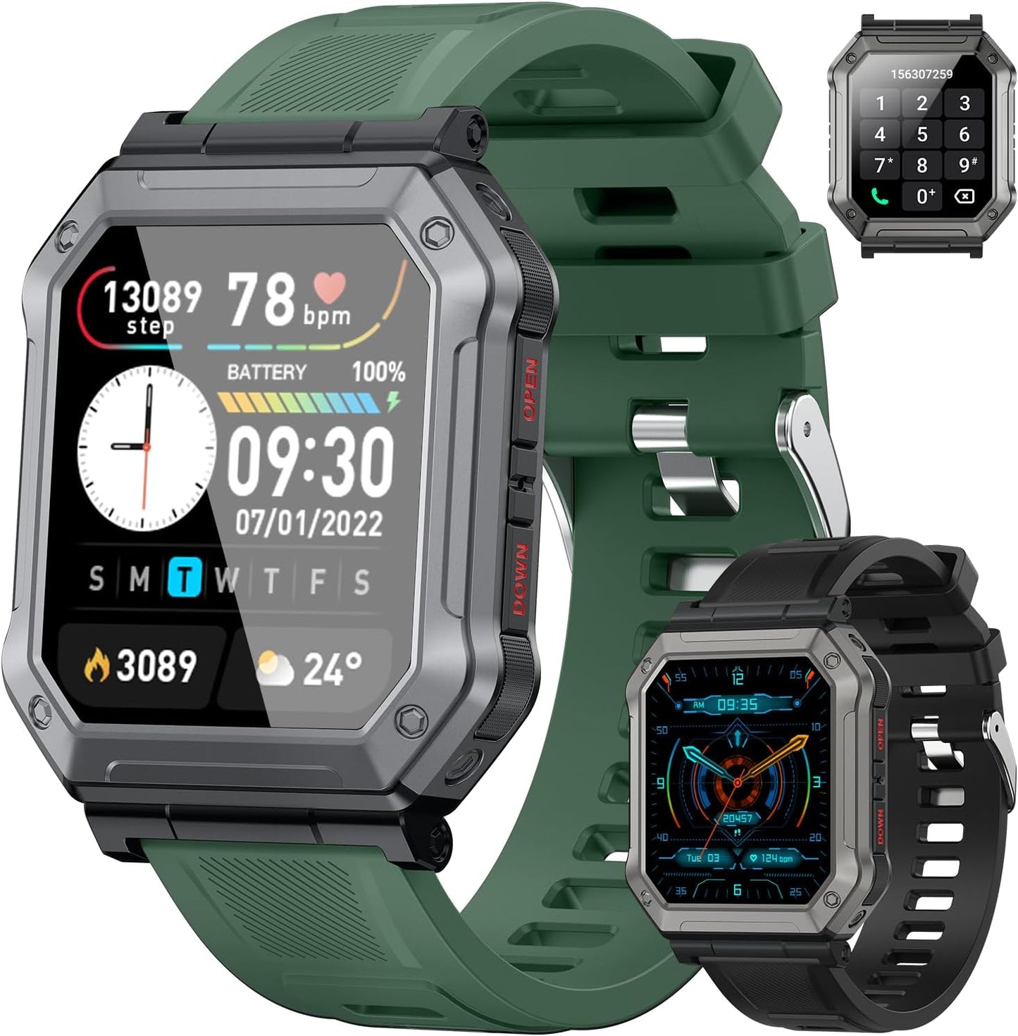 Smart Military Fitness Watch: Answer Calls, Track Heart Rate - Kimeag