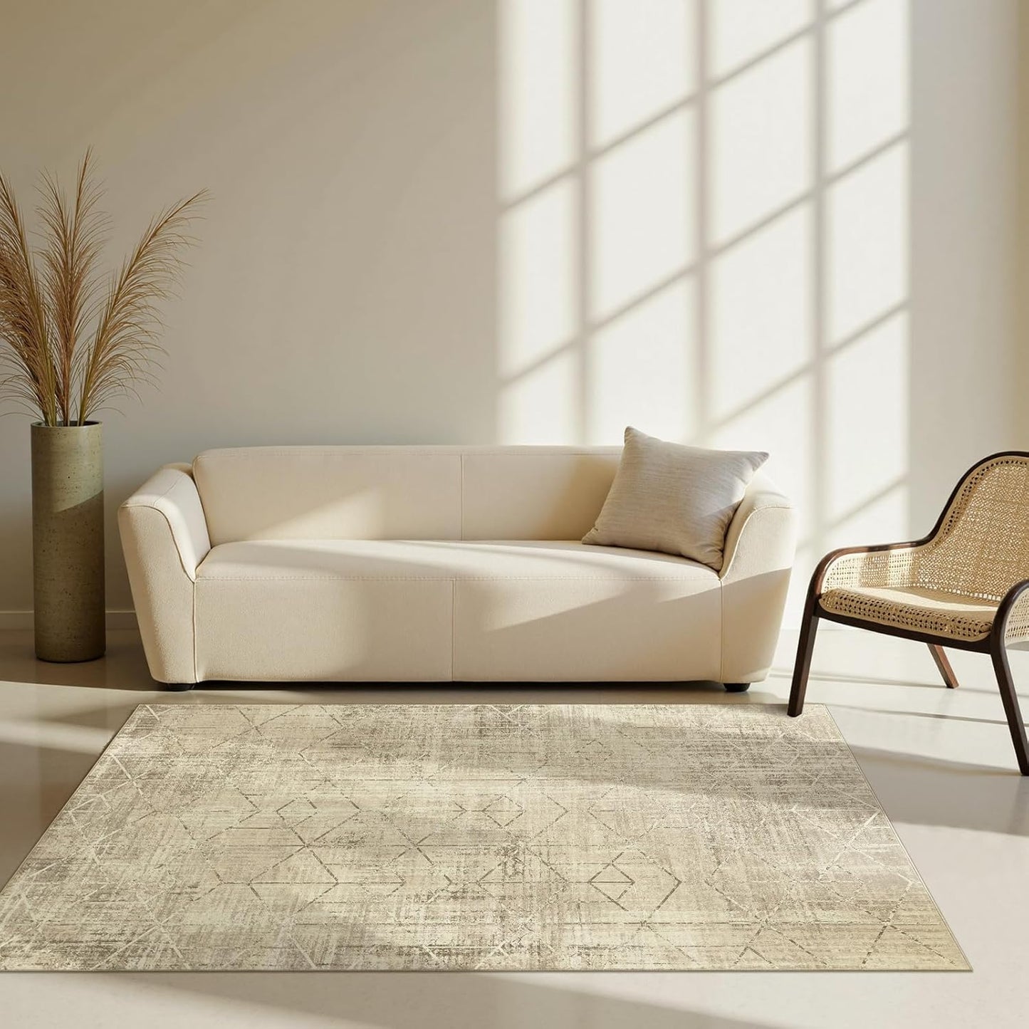 Moroccan 4x6 Area Rugs for Bedroom - Soft Modern Geometric Design