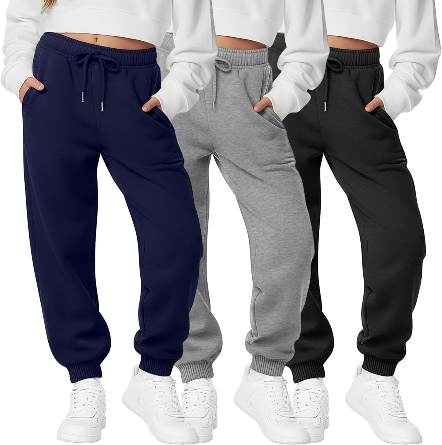 3 Pack Girls Sweatpants Joggers with Pockets for Teens
