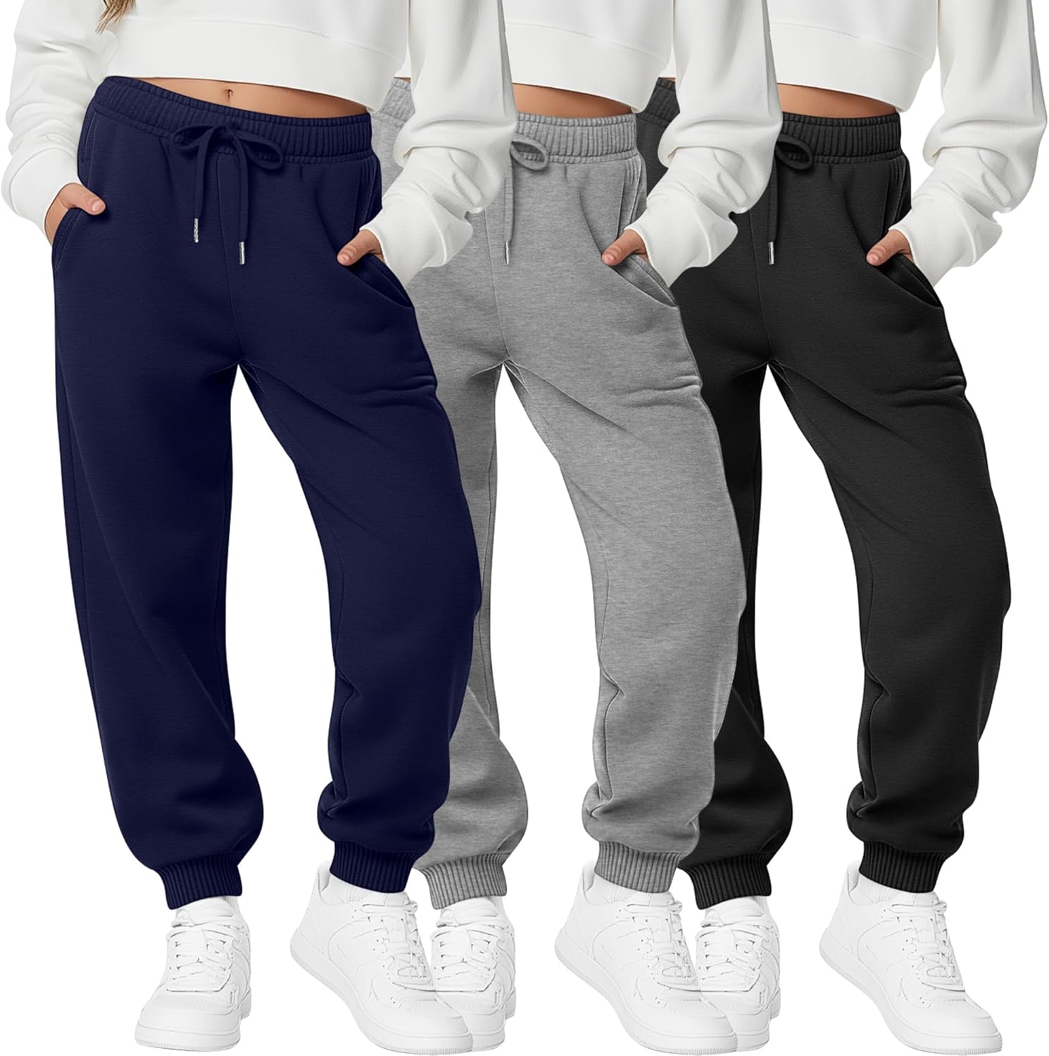 3 Pack Girls Sweatpants Joggers with Pockets for Teens