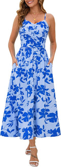Annebouti Women Ruched Maxi Dress - Flattering Floral Sundress Beach