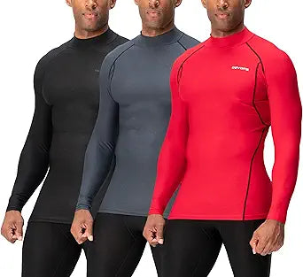 DEVOPS 3 Pack Men's Athletic Turtle Neck Long Sleeve Shirts