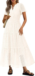PRETTYGARDEN Womens Summer Maxi Dress V Neck Eyelet - Flowy Chic