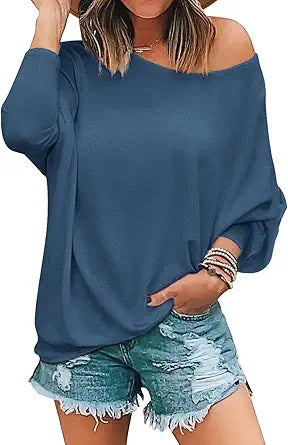 MIHOLL Womens Long Sleeve Batwing Casual Loose T-Shirt Blouse