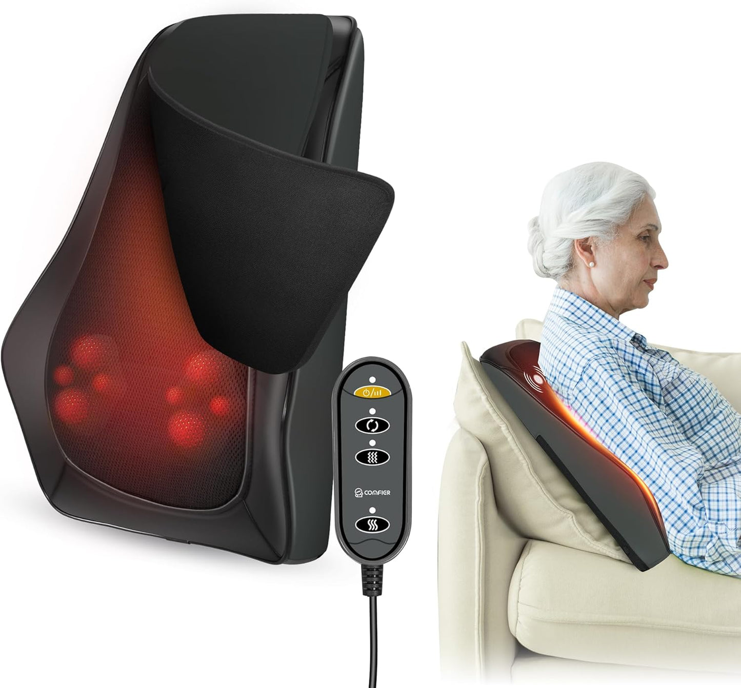 COMFIER Back Massager with Heat for Deep Kneading Relief