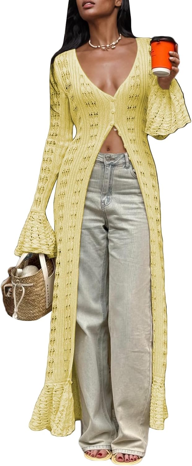 Unybwonn Long Cardigans for Women: Crochet Knit Maxi Dress