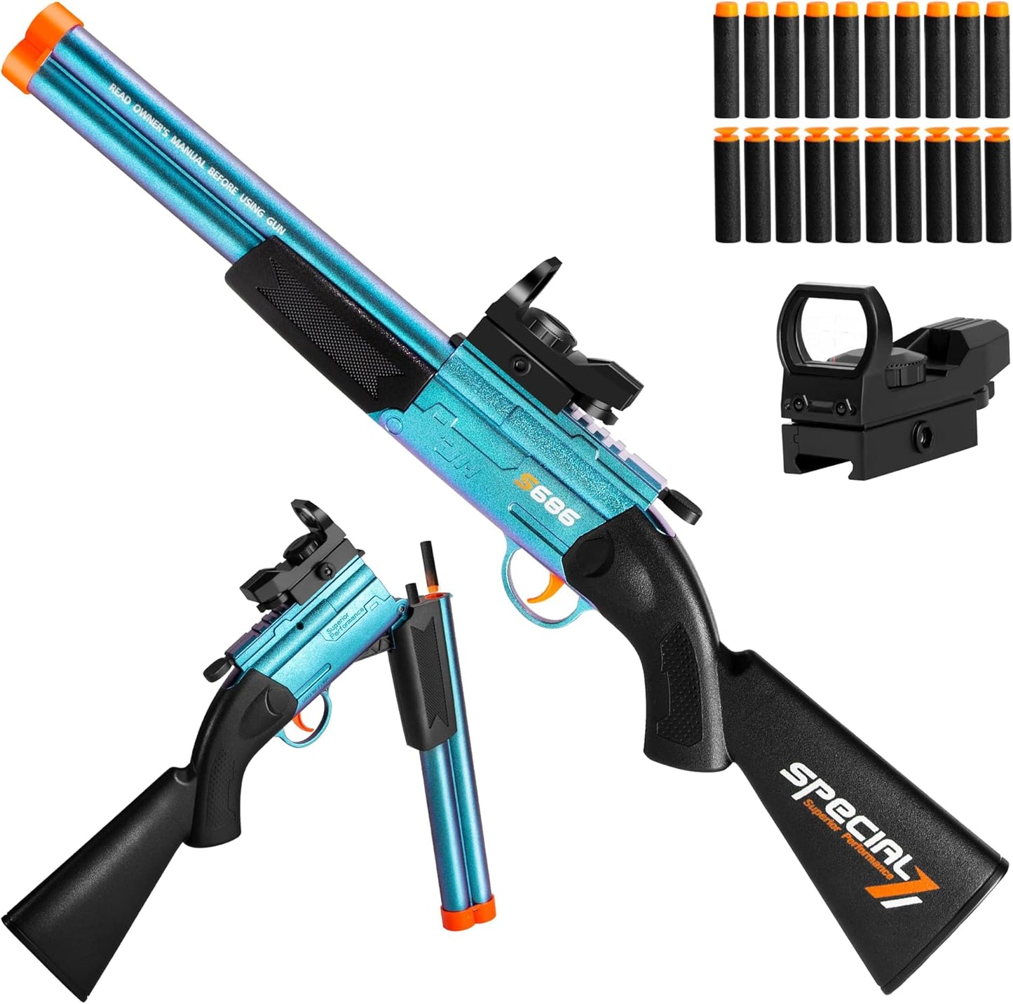 Double Barrel Shotgun Toy Gun with 20 Soft Bullet Darts for Kids