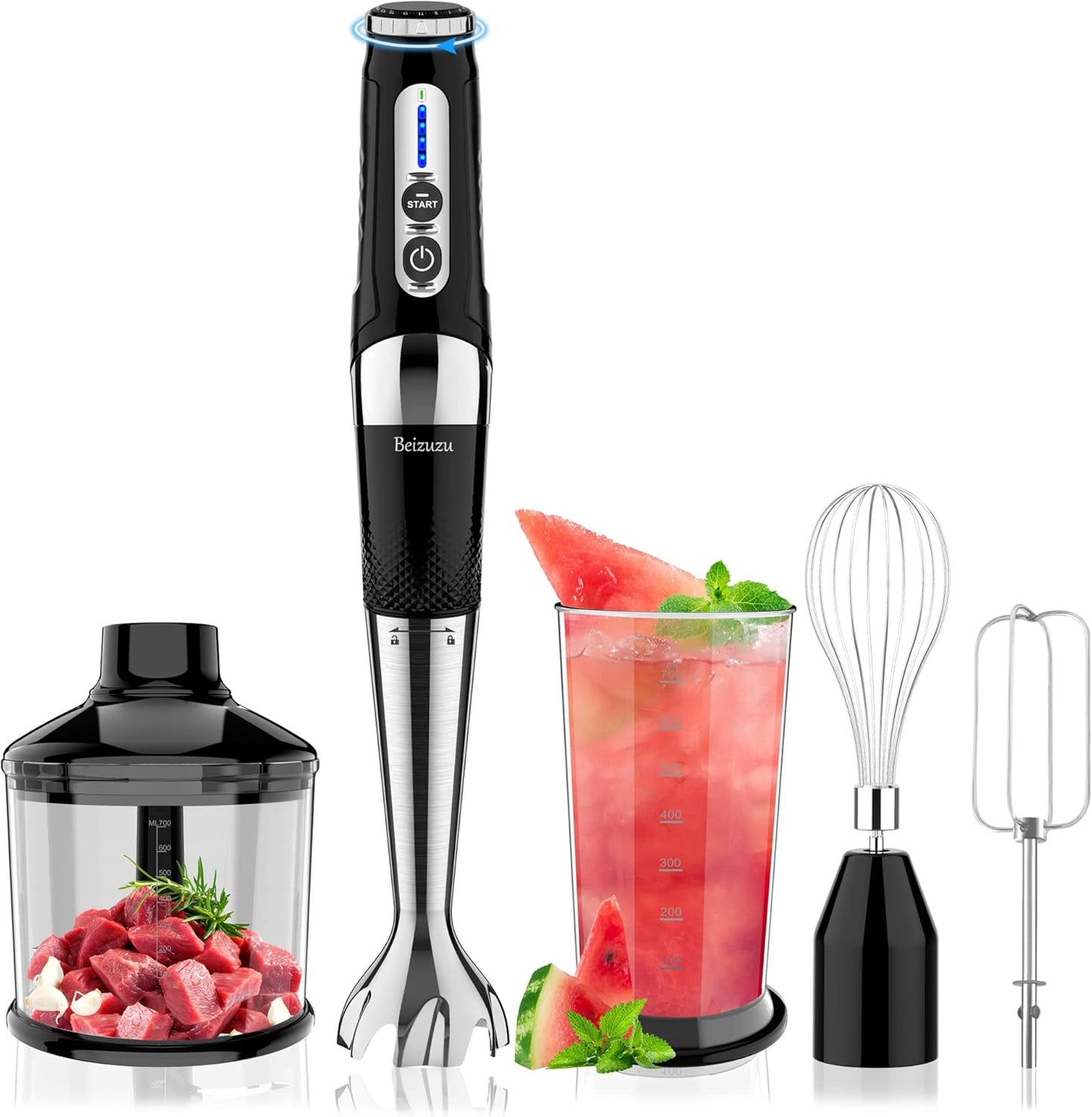 Beizuzu Cordless Hand Blender: 4-in-1 21-Speed Rechargeable Blend
