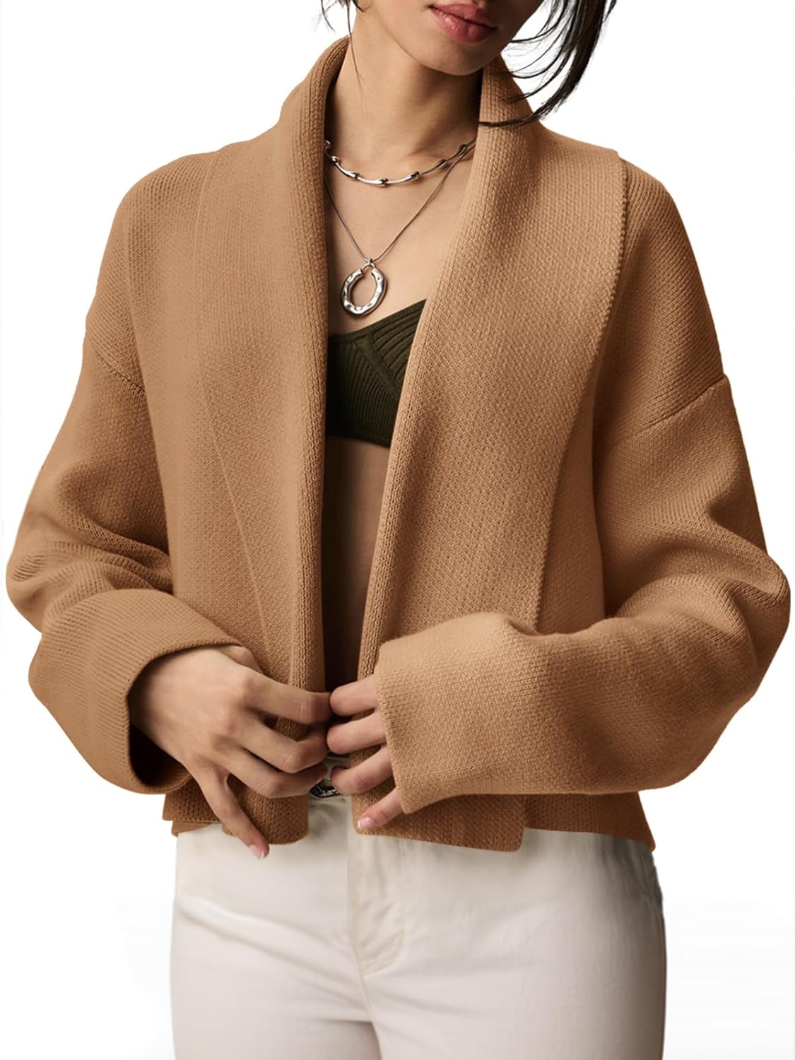 Saodimallsu Womens Cropped Cardigan Open Front Shawl Jacket