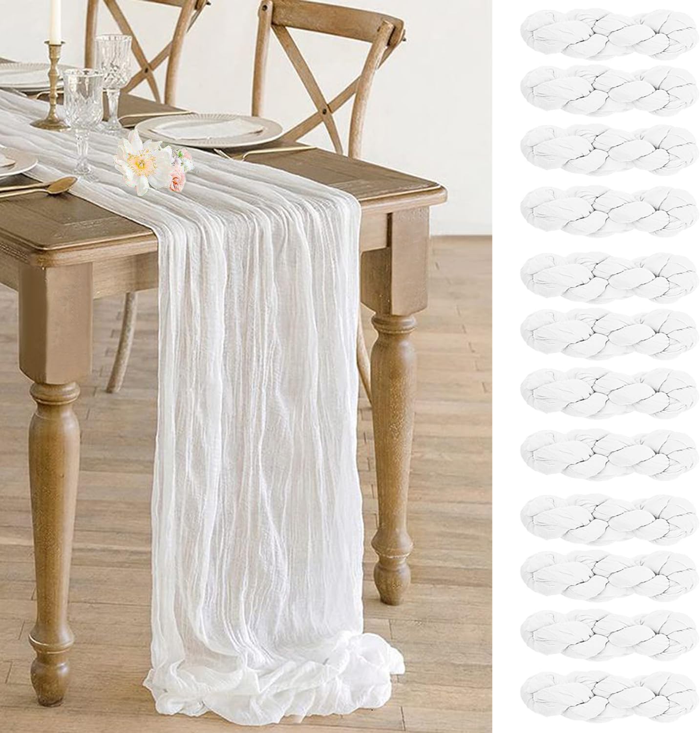 Elegant 12 Pack White Cheesecloth Table Runner for Events