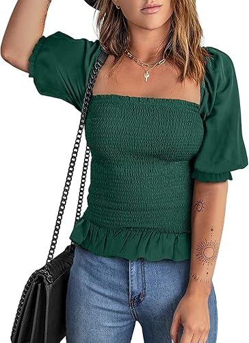 EVALESS Blouses for Women Puff Long Sleeve Square Neck Tops