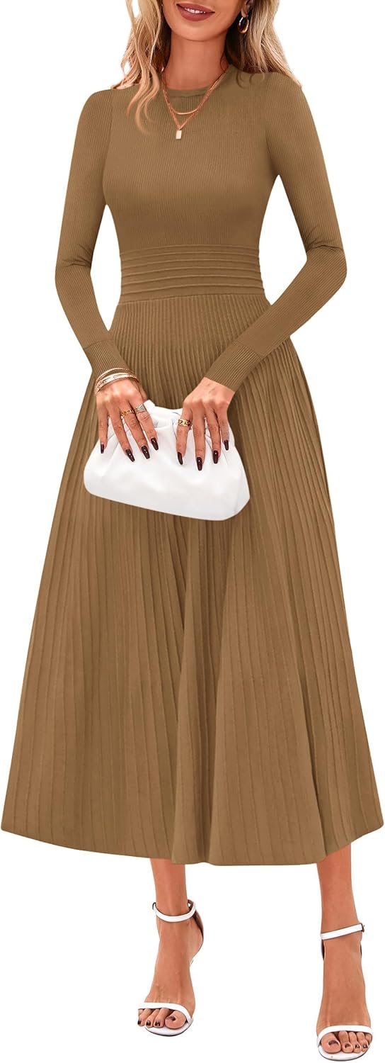 PRETTYGARDEN Womens Sweater Dress 2025 Long Sleeve A Line Style
