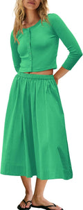 Womens Ribbed 2 Piece Lounge Set - Button Cardigan & Skirt