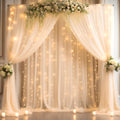 20x10ft Champagne Tulle Backdrop Curtain with Lights - Sheer Party
