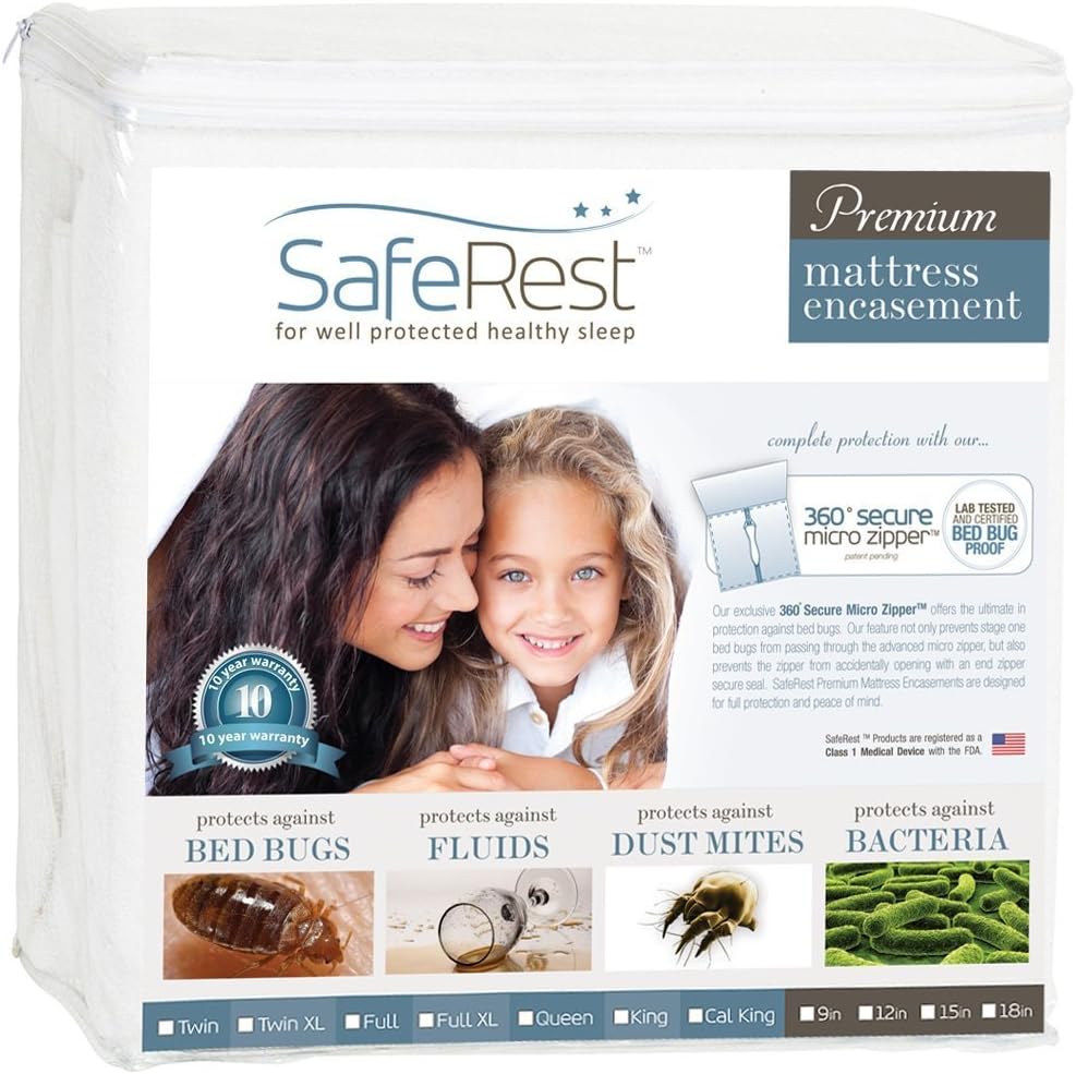 SafeRest Zippered Mattress Protector - Premium Waterproof Cover
