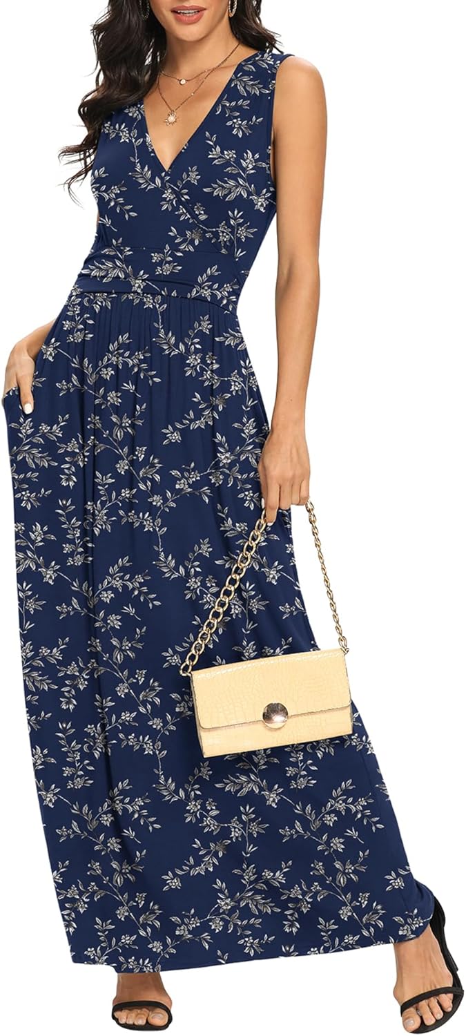 LILBETTER Women Sleeveless Deep V Neck Maxi Casual Dress Review